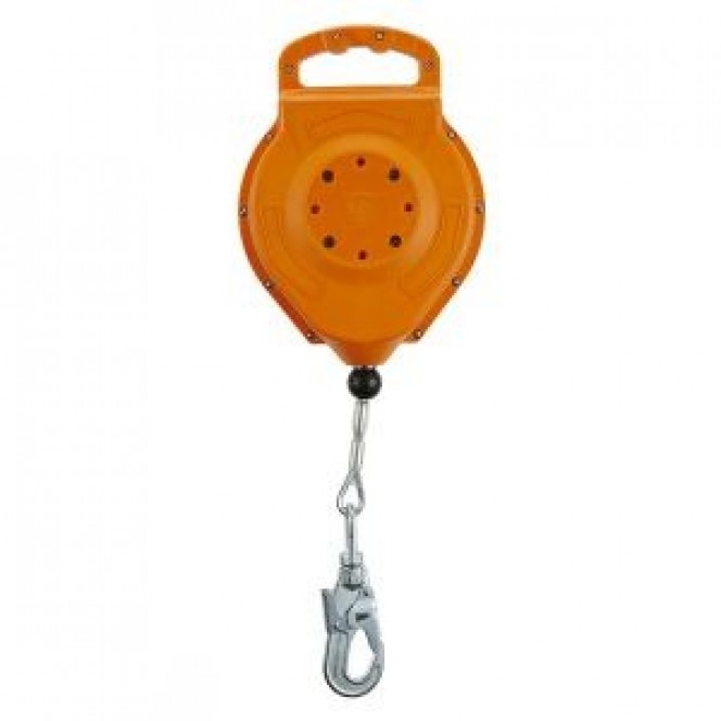 SELF - RETRACTABLE FALL ARRESTER 20M , GALVANIZED CABLE ORANGE/BLACK COVER